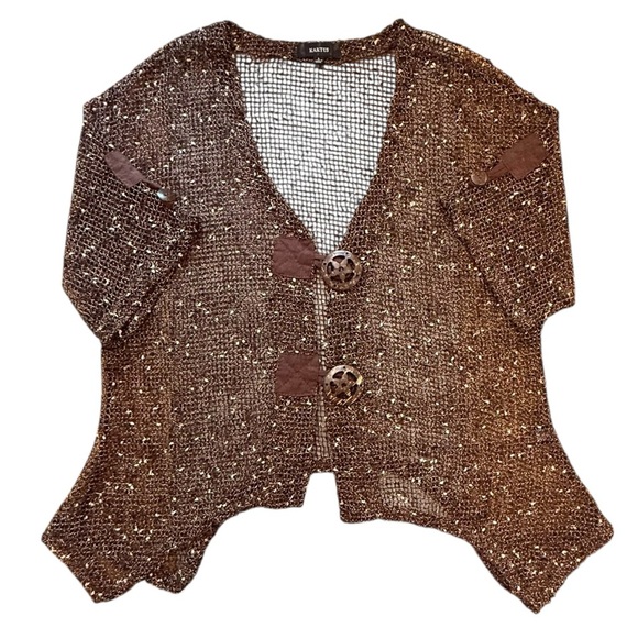 Kaktus Brown Bronze Open Knit Western Boho Cardigan Shrug Vintage Size Large - Picture 3 of 11